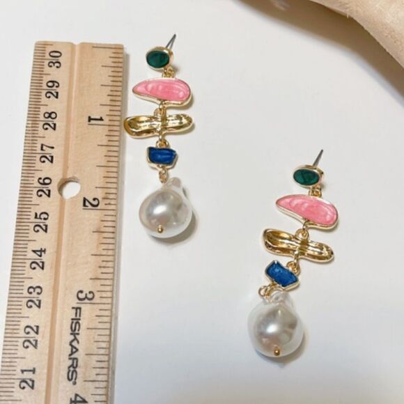 Enamel pearl drop earrings #585 - Picture 5 of 6